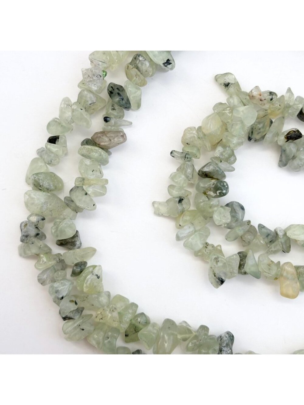 Prehnite Beaded Chip Long Stranded Vintage Green Necklace - 36"